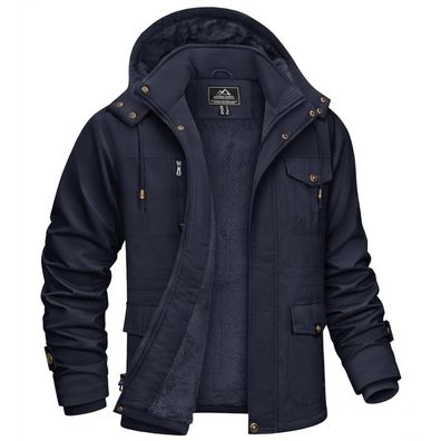 Kefitevd Herren Winterjacke Warm Gefüttert mit Abnehmbarer Kapuze, Cargo