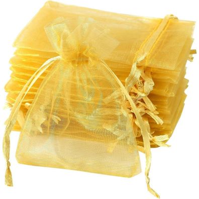 Naler 120 Organzasäckchen Gold Organzabeutel 7 x 9 cm für Schmuck, Süßigkeiten