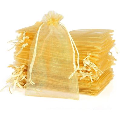 Naler 120 x Organzasäckchen Golden Organzabeutel, 10 x 15 cm, für Schmuck und