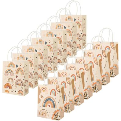 ZEFAN 14er Pack Geschenktüten, bunte Boho Papiertüten mit Henkel für