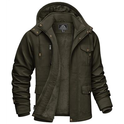 Kefitevd Herren Winterjacke Warm Gefüttert mit Abnehmbarer Kapuze, Cargo