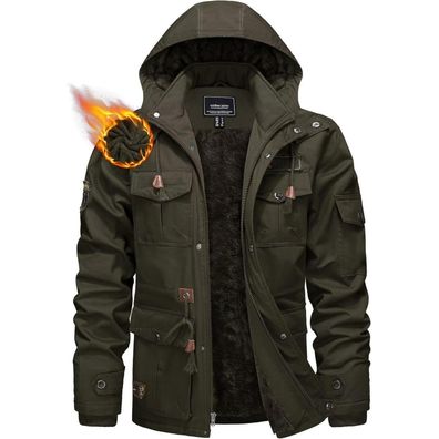 Kefitevd Herren Winterparka mit Fleece Futter, viele Taschen, Kapuze, warm