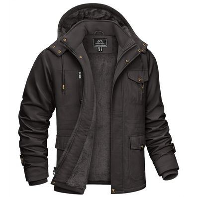 Kefitevd Herren Winterjacke Warm Gefüttert mit Abnehmbarer Kapuze, Cargo