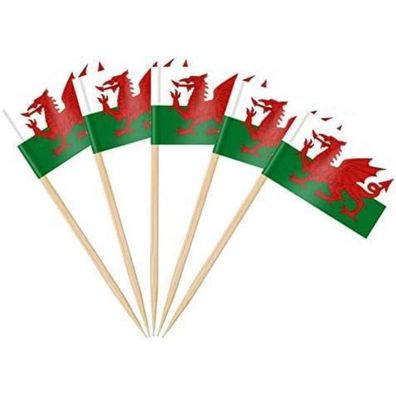 AhfuLife 200 Stück Wales Zahnstocher Flagge für St. David's Day Deko