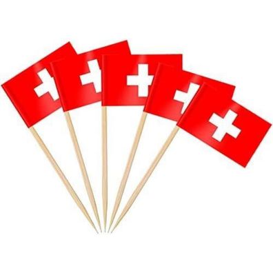 AhfuLife 200 Stück Schweiz Zahnstocher Flaggen, Mini Schweizer Fähnchen für