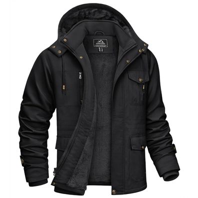 Kefitevd Herren Winterjacke Warm Gefüttert mit Abnehmbarer Kapuze, Cargo Parka
