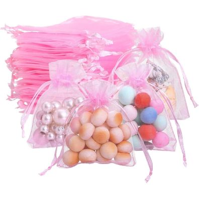 Naler 120 Organzasäckchen Rosa, Organzabeutel 7 x 9 cm für Schmuck