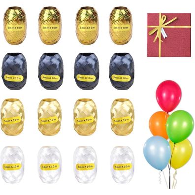 TAKUZA 16 Rollen Geschenkband Set Gold Schwarz Weiss, 5mm breit, ideal für