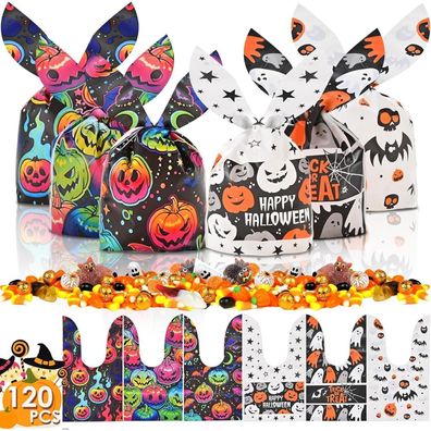 AhfuLife 120 Stück Halloween Süßigkeitentüten mit Hasenohren für Party Deko