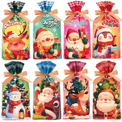 AhfuLife 48 Stück Weihnachtsgeschenktüten mit Kordelzug, 8 Designs