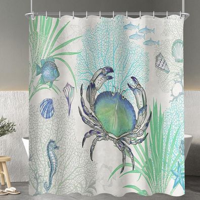Lerores Duschvorhang 180x200 cm mit Krabben Motiv, Wasserabweisend, Waschbar