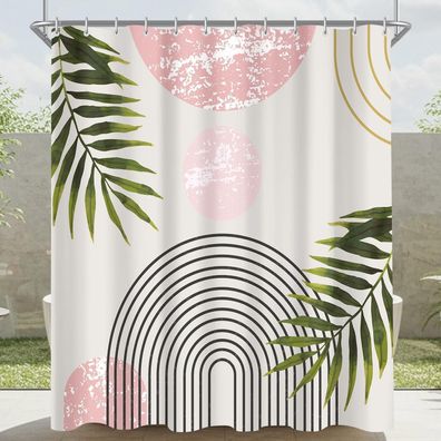 Lerores Duschvorhang 180x200 cm Rosa Blätter Linie, Wasserabweisend, Waschbar