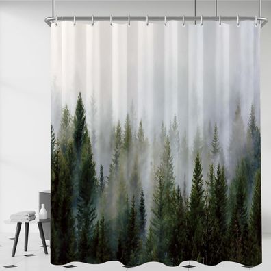 Lerores Duschvorhang 120x200 cm Nebel Wald - Wasserabweisend, Antischimmel