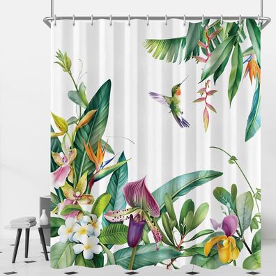 Lerores Duschvorhang 180x200 cm Grüne Blätter Vogel, Wasserabweisend, Waschbar