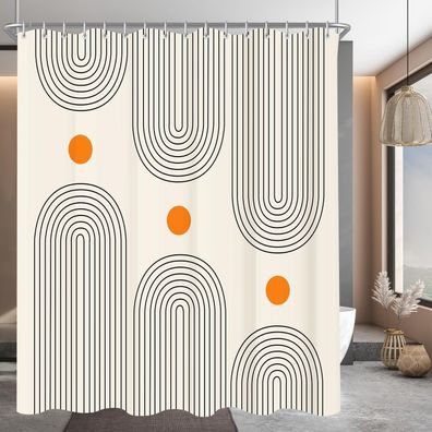 Lerores Duschvorhang 240x180cm Geometrische Kurve, Beschwerter Saum