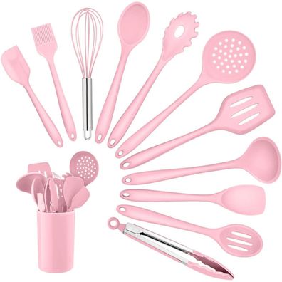 Homikit Silikon Küchenhelfer Set, 12-teilig, Hitzebeständig, Rosa, mit