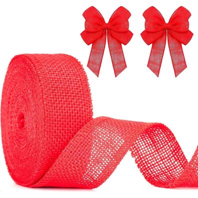 jijAcraft Juteband 4cm Breit, 10M Rot Vintage Geschenkband aus Sackleinen für