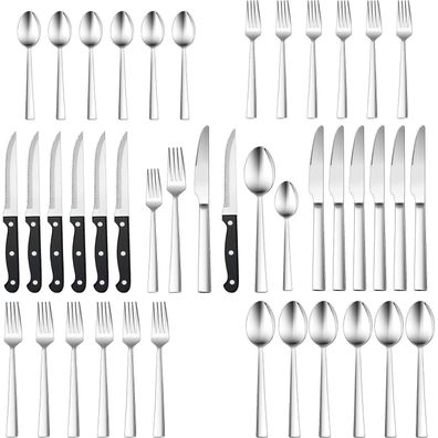 HaWare 36-teiliges Besteck Set für 6 Personen mit Steakmessern, Edelstahl