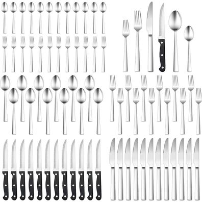 HaWare 72-teiliges Besteckset für 12 Personen mit Steakmessern, Edelstahl