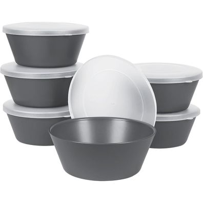 Greentainer Müslischüsseln Set mit Deckel, 6er, 750 ml, Kunststoff, Grau