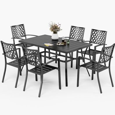 Phivilla Gartenmöbel Set wetterfest Metall Gartentisch mit 6 Stapelstühlen, 4cm