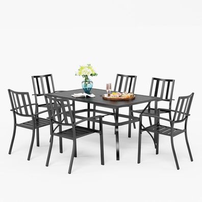 Phivilla Gartenmöbel Set 6 Stühle mit Tisch, wetterfest, stapelbare Stühle
