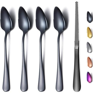 Homquen Schwarzes Grapefruitlöffel-Set (5-teilig) aus Edelstahl mit