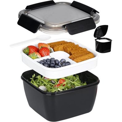 Greentainer Lunchbox Bento Box auslaufsicher mit 3 Fächern, Salatbehälter mit