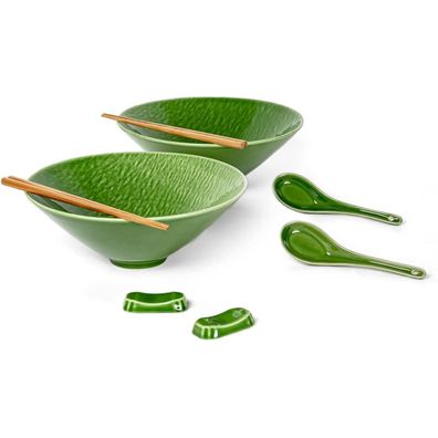 Unicasa Keramik Ramen Schüssel Set (2 Stück, 1100 ml) mit Löffel & Essstäbchen
