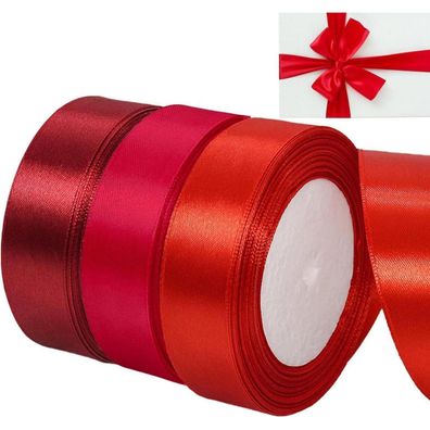 Qingmeng Satinband Rot, 20mm Breit, Hochwertiges Schleifenband für Geschenke