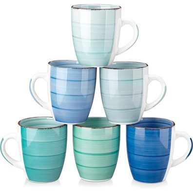 vancasso BONITA Kaffeetassen Steingut 6er Set, 350ml/360ml Kaffeebecher mit