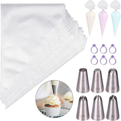 TAKUZA 100 Einweg Spritzbeutel mit 6 Spritztüllen und 6 Klammern für Kuchen und