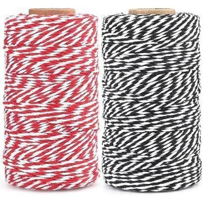 jijAcraft Bäcker Bindfäden, 200M Schwarz & Rot, 2MM Baumwoll-Bastelschnur für