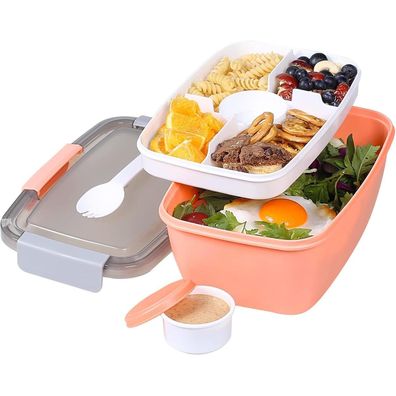 Greentainer Salatbehälter Go To Lunchbox mit 5 Fächern, 2L auslaufsicher, Pink