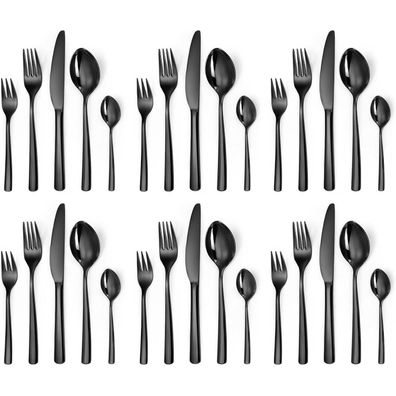 Lazahome Besteck Set für 6 Personen, 30-teilig Edelstahl Besteckset Schwarz