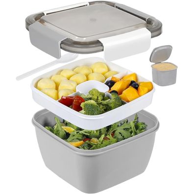 Greentainer Lunchbox Bento Box auslaufsicher mit 3 Fächern, Dressingbehälter
