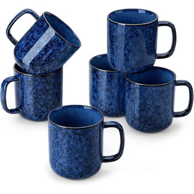 vancasso STARRY Kaffeetassen Set 6er, 480ML Steingut Becher mit Henkel, Blau