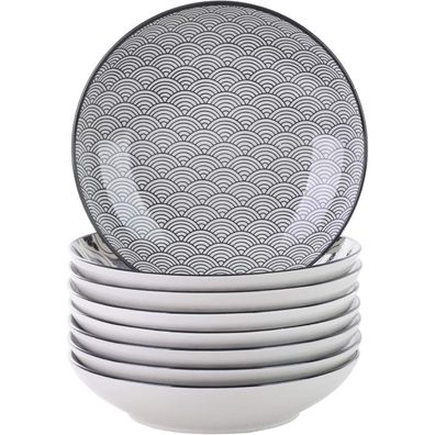 vancasso Haruka Suppenteller Set, 8-teilig, Ø 21,5 cm, 700ml, Schwarz + Creme