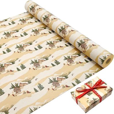 DOJoykey Weihnachtsgeschenkpapier, Kraftpapier mit lila Blume, 43cm x 15M