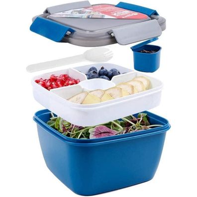 Greentainer Salatbox mit 3 Fächern und Dressingbehälter, auslaufsicher
