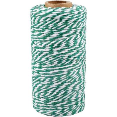 jijAcraft Baumwoll-Schnur Grün/Weiß, 100m, 2mm - Vielseitig für Basteln