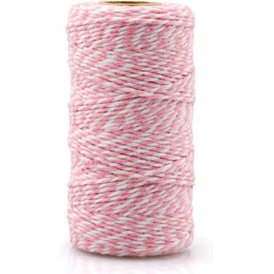 jijAcraft 100m Baumwolle Schnur (2mm) - Rosa-Weiß, ideal für DIY, Handwerk und