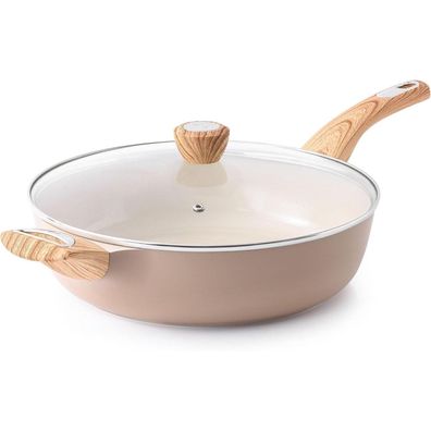 Sensarte 30cm Tiefe Keramik Bratpfanne mit Deckel, 4.7L Antihaft Kochpfanne