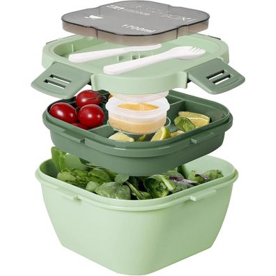 Greentainer Salatbehälter 1700ml, Lunchbox mit Besteck, auslaufsicher, für
