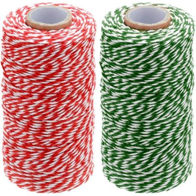 jijAcraft 200M Baumwoll-Schnur Rot & Grün, 2MM Bäcker Bindfäden für Basteln