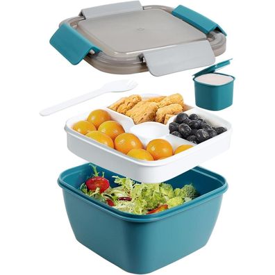 Greentainer Salatbehälter mit 3 Fächern, Dressingbehälter und Gabel