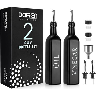 DaiRen Kitchen Öl und Essig Spender Flasche 500ML Glas-Set, mit Caddy Halter