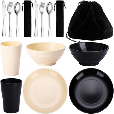 Kyraton Camping Besteck Set 2 Personen: Teller, Becher & Edelstahlbesteck mit