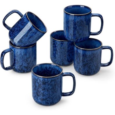 vancasso STARRY Steingut Kaffeetassen Set 6er, 360ML, Blau, Spülmaschinenfest