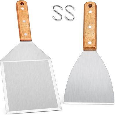 HaWare Grillspachtel Set (2 Stück) aus Edelstahl mit Holzgriff für Smash